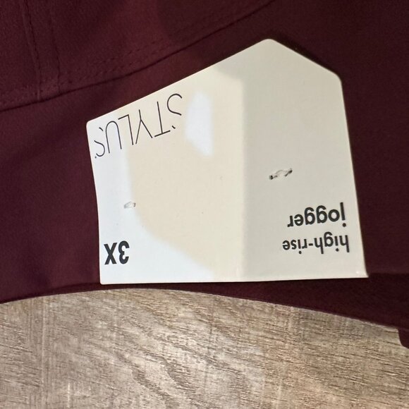 STYLUS WOMENS BURGUNDY RED HIGH RISE JOGGER PANTS NEW 3X - Picture 6 of 10